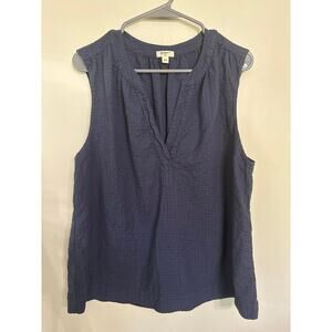 Dylan Navy Textured Sleeveless Blouse | Gauze Cotton | Size Large